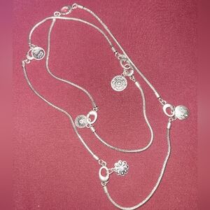 Long Silver Diamond Charm necklace